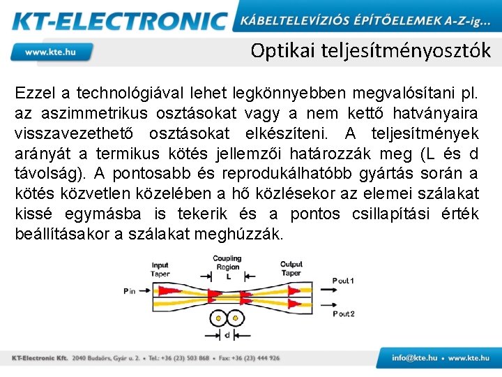 Optikai teljesítményosztók Ezzel a technológiával lehet legkönnyebben megvalósítani pl. az aszimmetrikus osztásokat vagy a