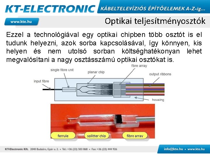 Optikai teljesítményosztók Ezzel a technológiával egy optikai chipben több osztót is el tudunk helyezni,