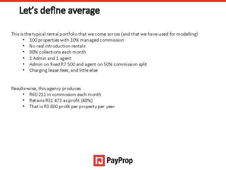 Let’s define average This is the typical rental portfolio that we come across (and