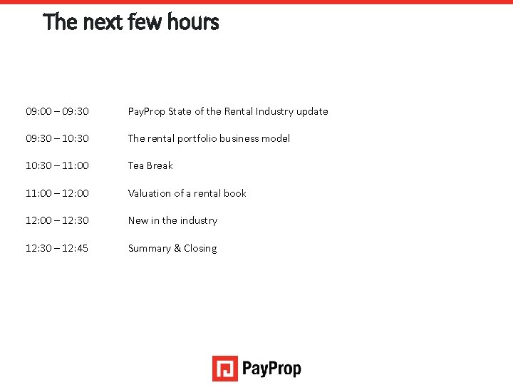The next few hours 09: 00 – 09: 30 Pay. Prop State of the