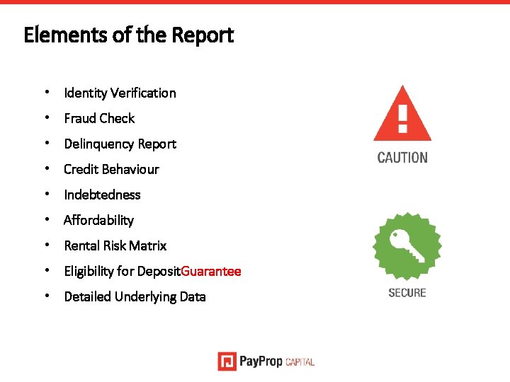 Elements of the Report • Identity Verification • Fraud Check • Delinquency Report •