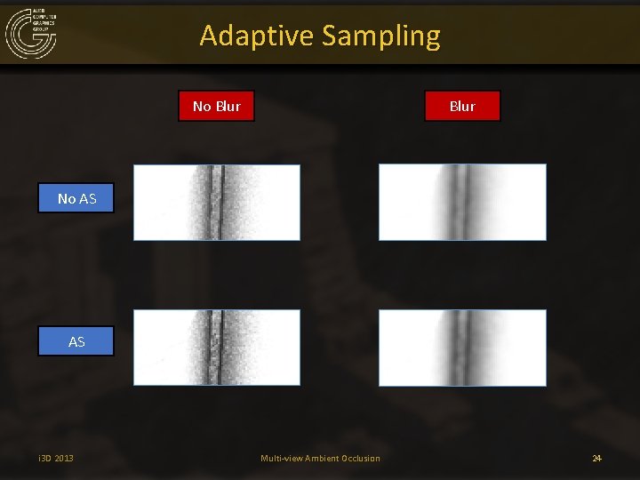 Adaptive Sampling No Blur No AS AS i 3 D 2013 Multi-view Ambient Occlusion