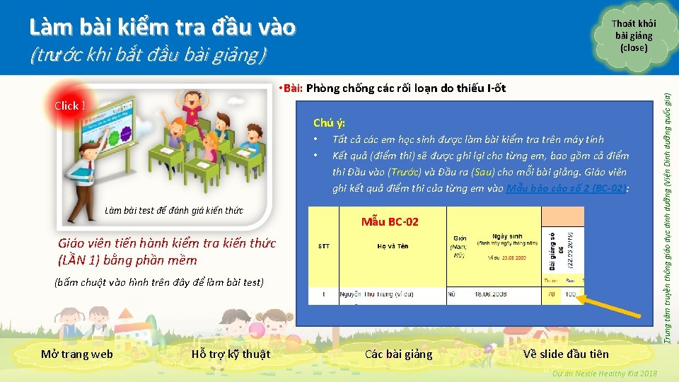 Làm bài kiểm tra đầu vào (trước khi bắt đầu bài giảng ) •