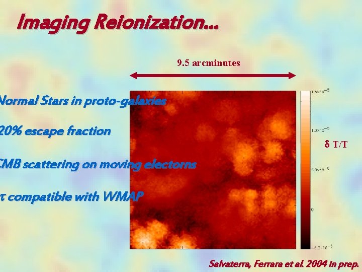 Imaging Reionization… 9. 5 arcminutes Normal Stars in proto-galaxies 20% escape fraction d T/T