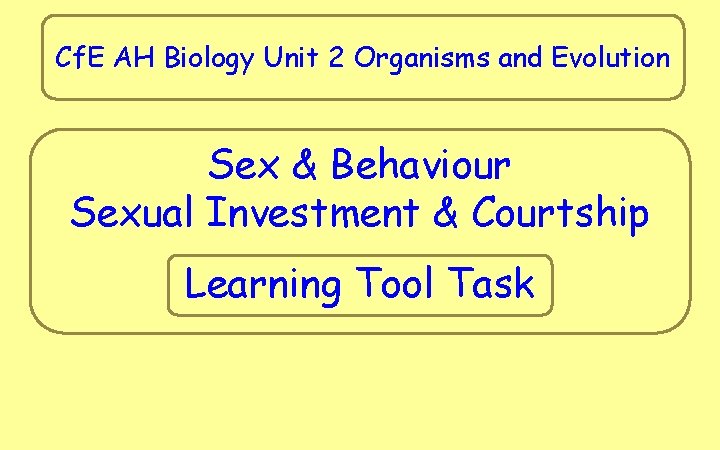 Cf. E AH Biology Unit 2 Organisms and Evolution Sex & Behaviour Sexual Investment