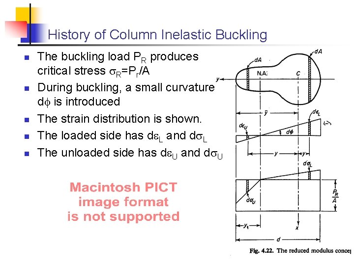 History of Column Inelastic Buckling n n n The buckling load PR produces critical