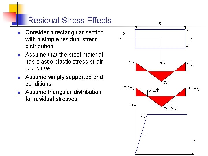 Residual Stress Effects n n Consider a rectangular section with a simple residual stress