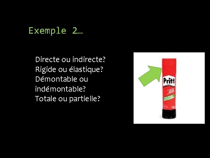 Exemple 2… Directe ou indirecte? Rigide ou élastique? Démontable ou indémontable? Totale ou partielle?