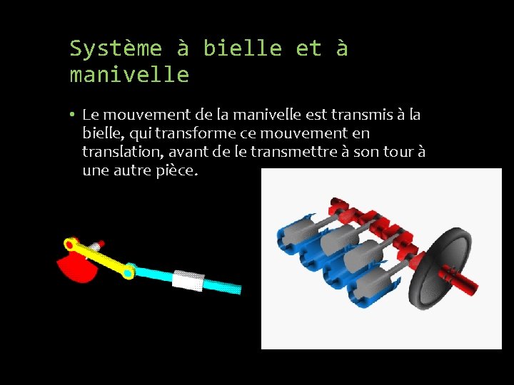 Système à bielle et à manivelle • Le mouvement de la manivelle est transmis