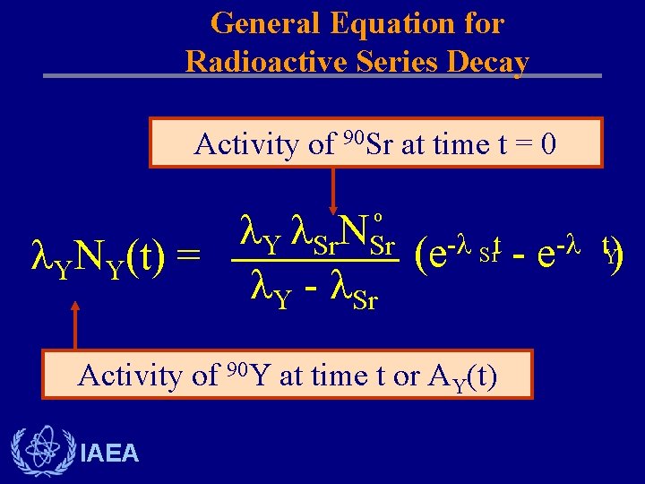 General Equation for Radioactive Series Decay Activity of 90 Sr at time t =