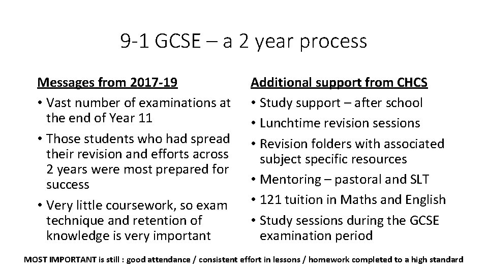 9 -1 GCSE – a 2 year process Messages from 2017 -19 • Vast