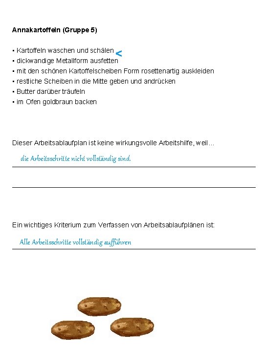 Annakartoffeln (Gruppe 5) • Kartoffeln waschen und schälen • dickwandige Metallform ausfetten • mit