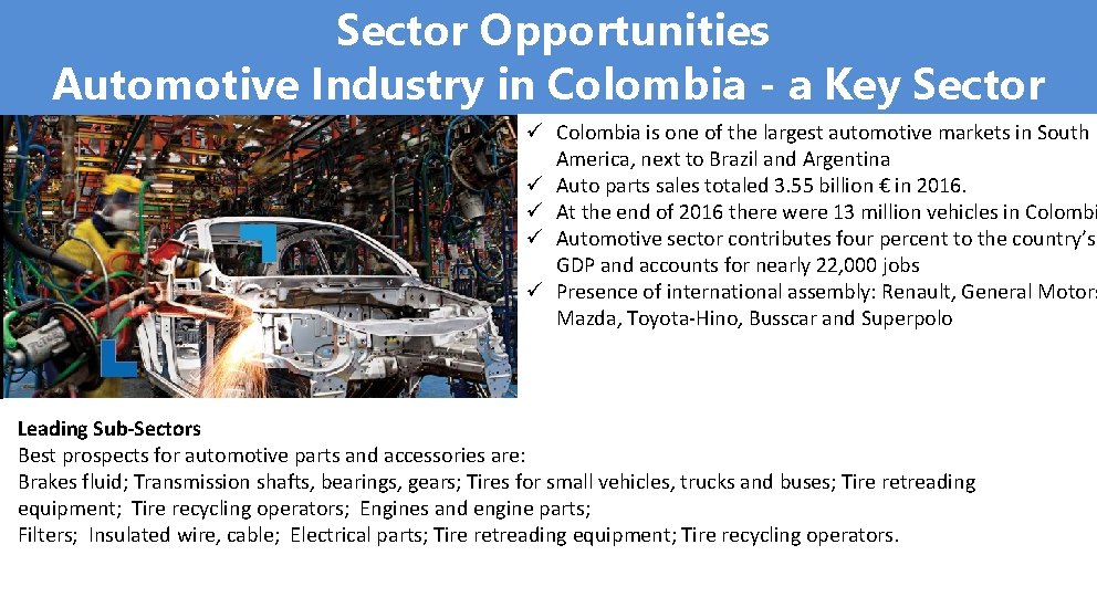 Sector Opportunities Automotive Industry in Colombia - a Key Sector ü Colombia is one