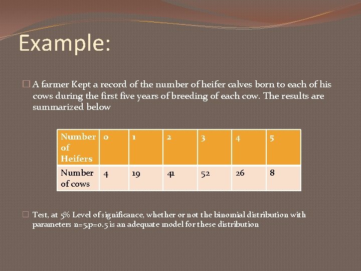 Example: � A farmer Kept a record of the number of heifer calves born