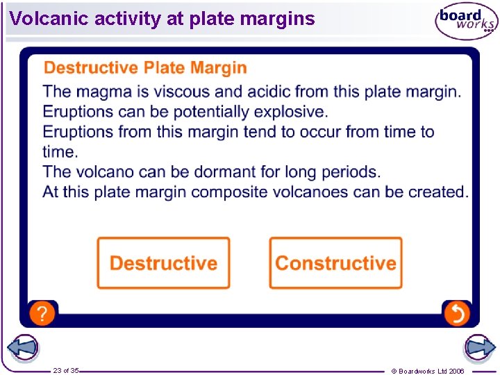 Volcanic activity at plate margins 23 of 35 © Boardworks Ltd 2006 