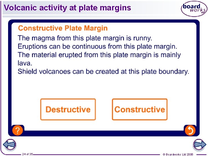 Volcanic activity at plate margins 24 of 35 © Boardworks Ltd 2006 