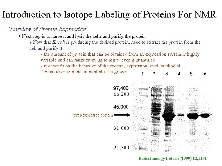 Introduction to Isotope Labeling of Proteins For NMR Overview of Protein Expression • Next