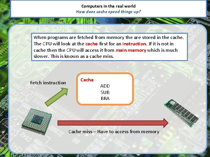 Computers in the real world How does cache speed things up? When programs are