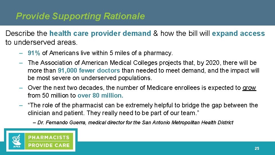 Provide Supporting Rationale Describe the health care provider demand & how the bill will