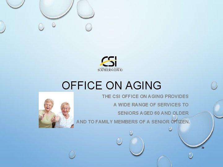 OFFICE ON AGING THE CSI OFFICE ON AGING PROVIDES A WIDE RANGE OF SERVICES
