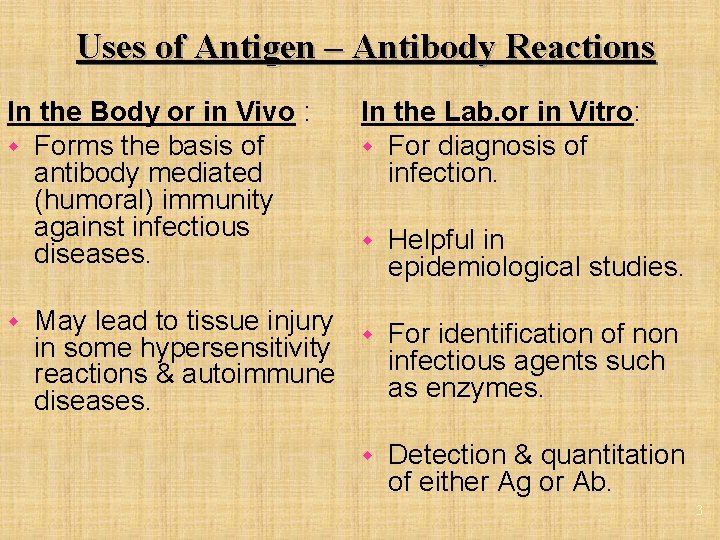 Uses of Antigen – Antibody Reactions In the Body or in Vivo : w