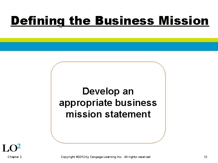 Defining the Business Mission Develop an appropriate business mission statement LO 2 Chapter 2