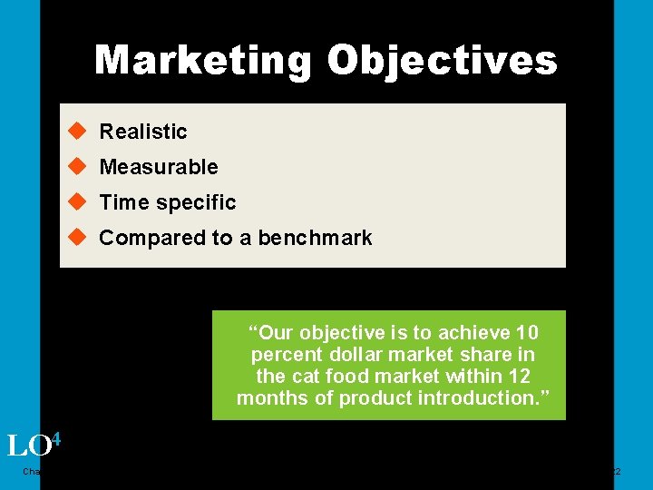 Marketing Objectives u Realistic u Measurable u Time specific u Compared to a benchmark