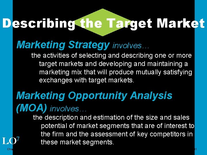 Describing the Target Marketing Strategy involves… the activities of selecting and describing one or
