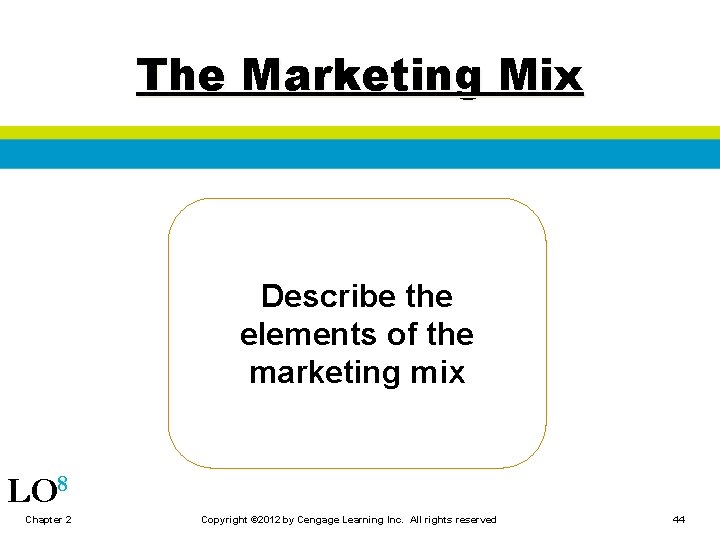 The Marketing Mix Describe the elements of the marketing mix LO 8 Chapter 2