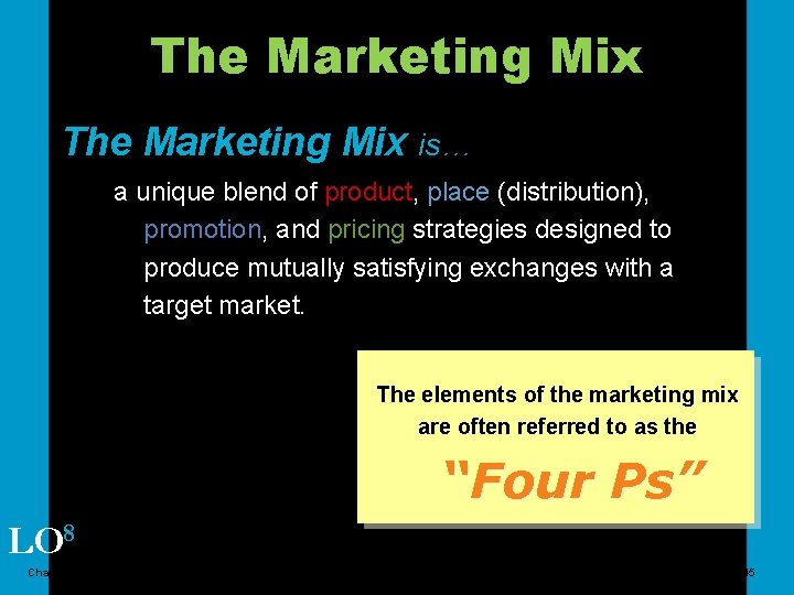 The Marketing Mix is… a unique blend of product, place (distribution), promotion, and pricing