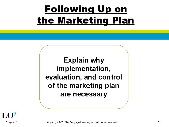 Following Up on the Marketing Plan Explain why implementation, evaluation, and control of the