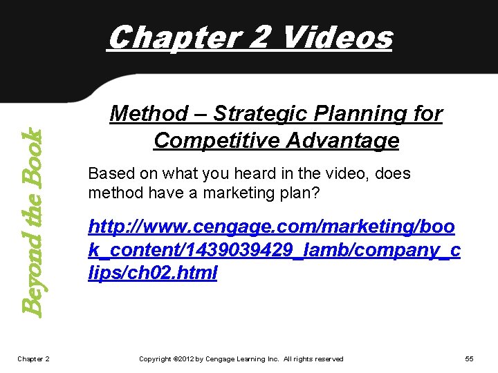 Beyond the Book Chapter 2 Videos Chapter 2 Method – Strategic Planning for Competitive