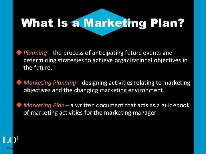 What Is a Marketing Plan? u Planning – the process of anticipating future events