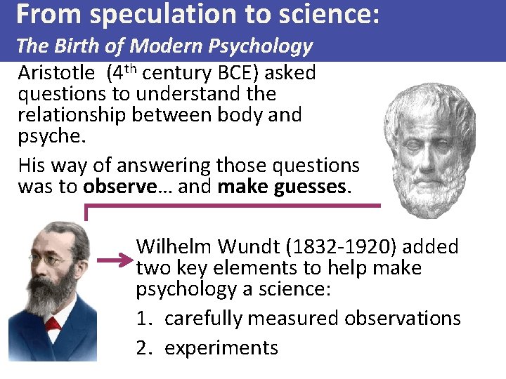 From speculation to science: The Birth of Modern Psychology Aristotle (4 th century BCE)