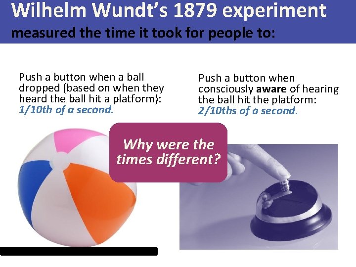 Wilhelm Wundt’s 1879 experiment measured the time it took for people to: Push a
