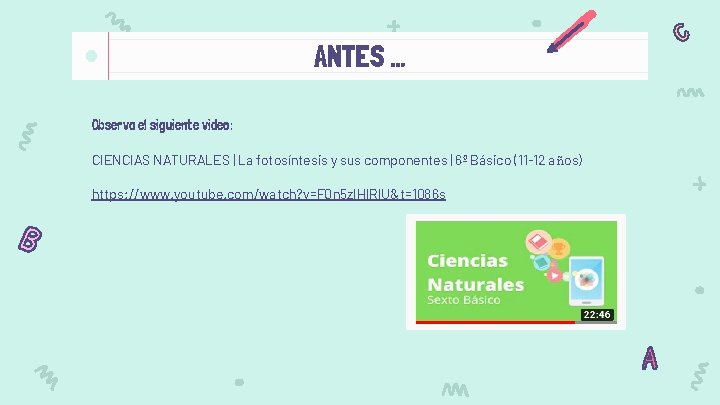 ANTES … Observa el siguiente video: CIENCIAS NATURALES | La fotosíntesis y sus componentes