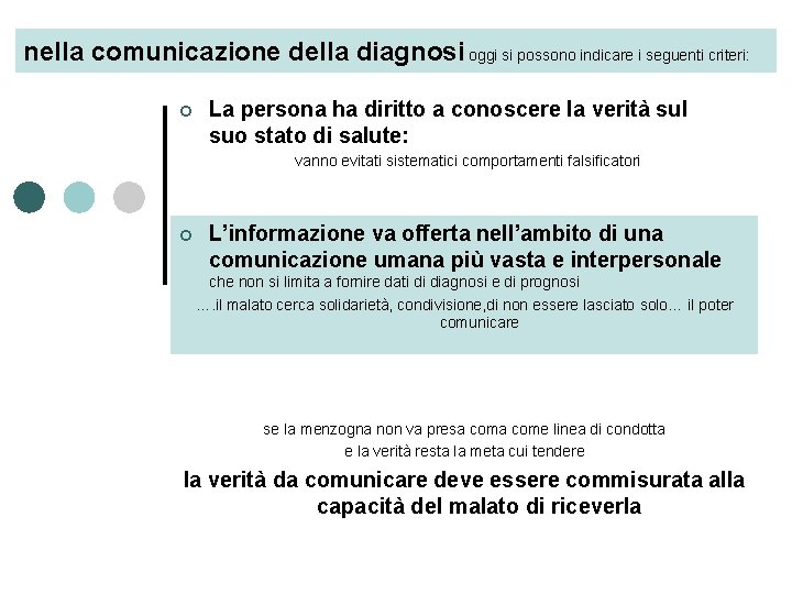 nella comunicazione della diagnosi oggi si possono indicare i seguenti criteri: ¢ La persona