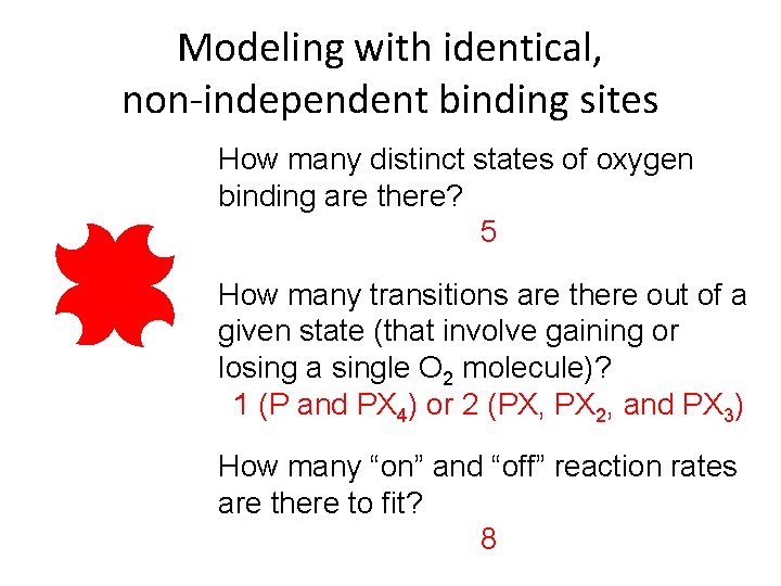 Modeling with identical, non-independent binding sites How many distinct states of oxygen binding are