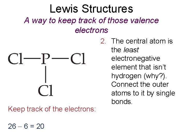 Lewis Structures A way to keep track of those valence electrons Keep track of
