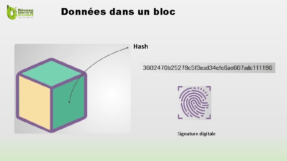 Données dans un bloc Hash Signature digitale 