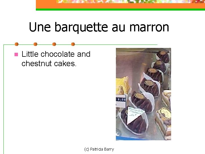 Une barquette au marron n Little chocolate and chestnut cakes. (c) Patricia Barry 