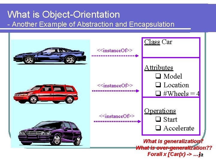 What is Object-Orientation - Another Example of Abstraction and Encapsulation Class Car <<instance. Of>>