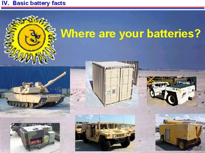 IV. Basic battery facts Where are your batteries? BATTERY MANAGEMENT PROGRAM 12 