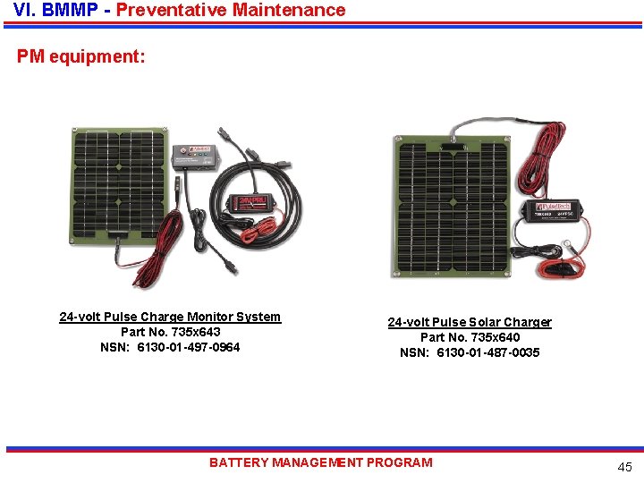 VI. BMMP - Preventative Maintenance PM equipment: 24 -volt Pulse Charge Monitor System Part