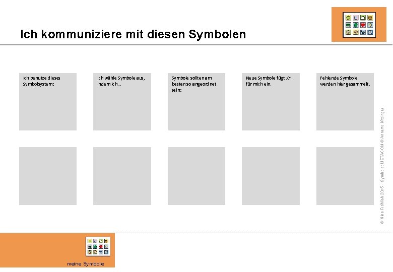 Ich kommuniziere mit diesen Symbolen Ich wähle Symbole aus, indem ich. . . Symbole