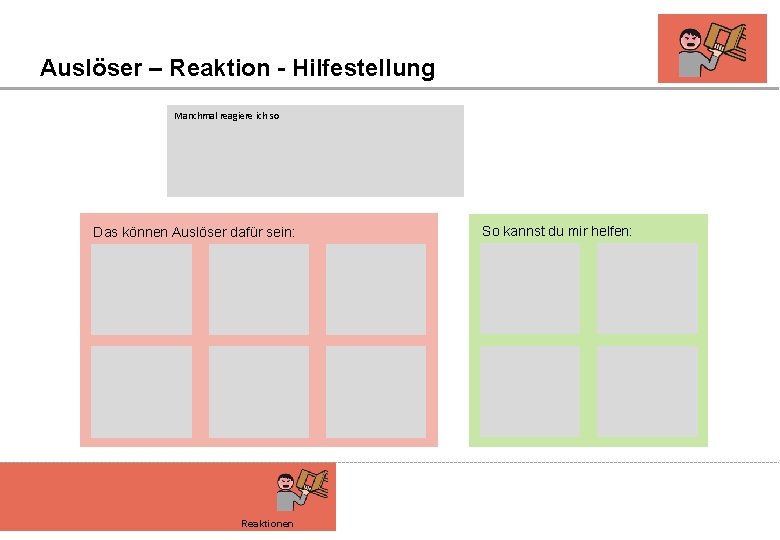 Auslöser – Reaktion - Hilfestellung Manchmal reagiere ich so Das können Auslöser dafür sein: