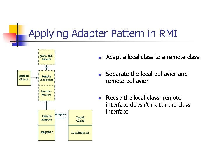 Applying Adapter Pattern in RMI n n n Adapt a local class to a