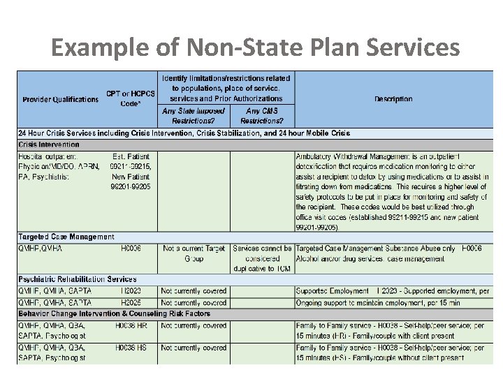 Example of Non-State Plan Services 