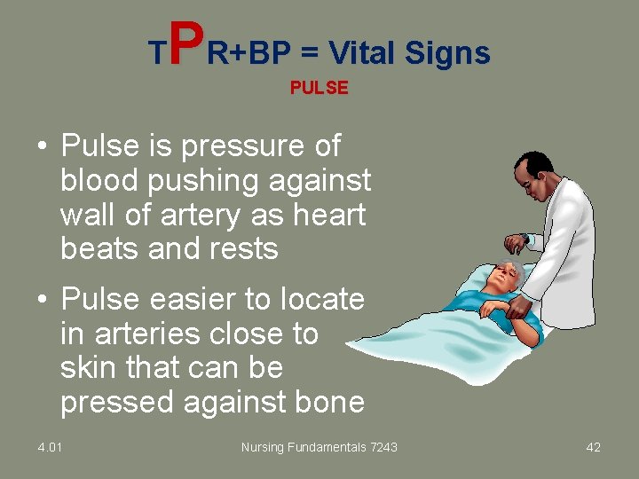 PR+BP = Vital Signs T PULSE • Pulse is pressure of blood pushing against