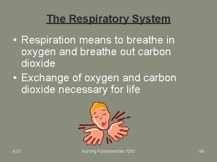 The Respiratory System • Respiration means to breathe in oxygen and breathe out carbon